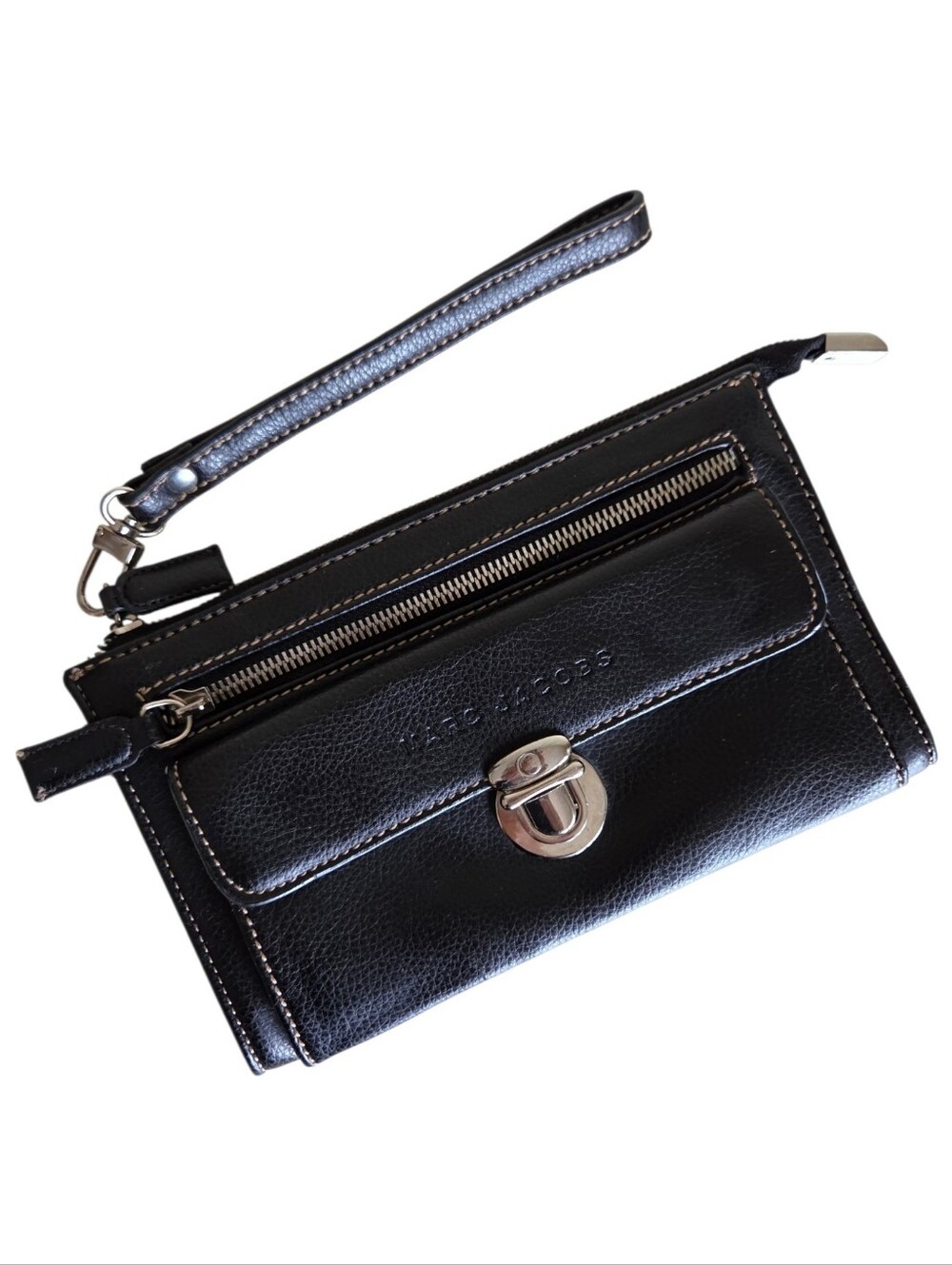 marc jacobs push lock zip around wallet black pebble leather